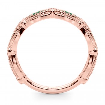 Antique Style Emerald & Diamond Wedding Ring Band 14K Rose Gold (0.20ct)